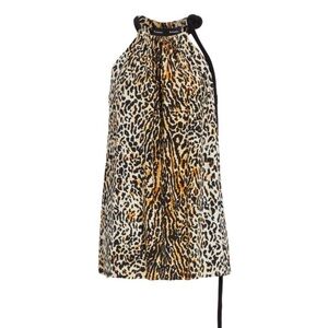 NEW Proenza Schouler Leopard Print Crêpe de Chine Top BUTTER MULTI Gold Size 10